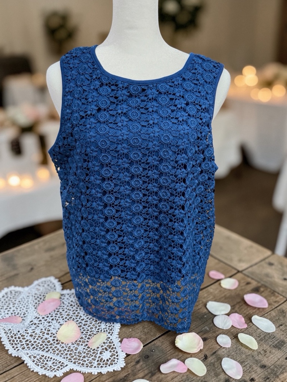 Simply Styled Navy Blue Crochet Lace Tank Top